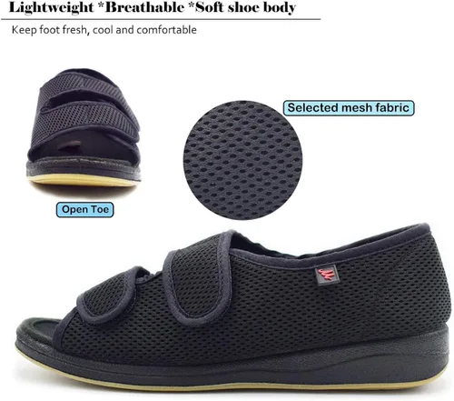 Vista 2 de Mei MACLEOD Cómodas pantuflas de casa con edema y artritis para diabéticos y pies planos hinchados para mujer, 10 ancho