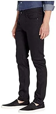 Vista 2 de Sin marca la marca apretado en 11 oz sólido negro elástico Selvedge