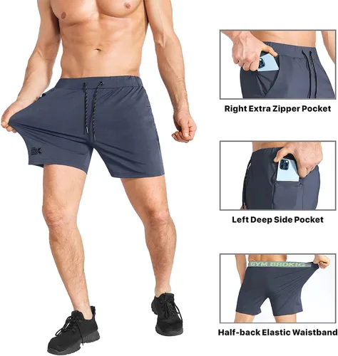 Vista 3 de BROKIG Pantalones cortos de gimnasio ligeros para hombre, pantalones cortos de entrenamiento atlético para hombre con bolsillos para culturismo