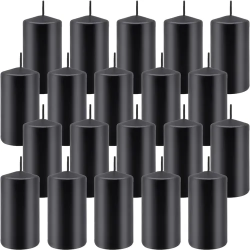 Vista 2 de Juego de 20 velas de pilar negras de 2 pulgadas de ancho x 4 pulgadas de alto, decoración elegante para el hogar, eventos y celebraciones, acabado