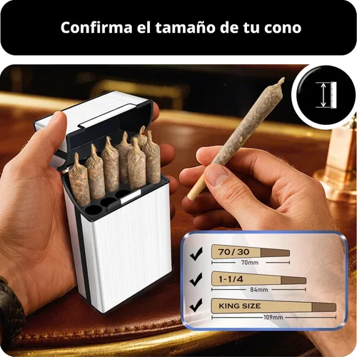 Vista 2 de Paquete de 2 fundas de soporte de cono preenrollado de tamaño 1-1/4 o King, estuche para cigarrillos diarios Gris + Plata