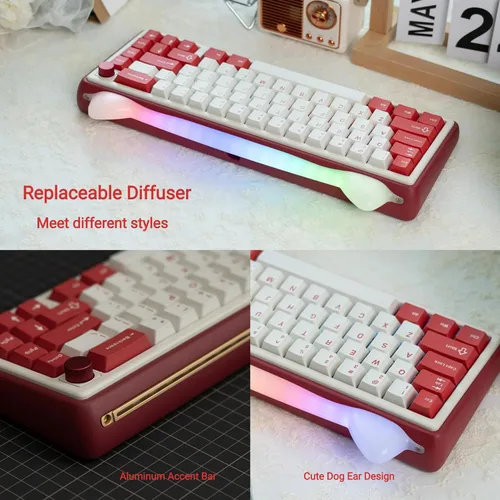 Vista 4 de OOCTPK Chilkey Foxy65 Teclado Mecánico con Perilla, Montaje de Junta Teclado Mecánico Inalámbrico de Aluminio 65%, BT5.0/2.4GHz/USB-C