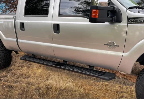 Vista 4 de IKON MOTORSPORTS, Estribos compatibles con Ford F250 F350 F450 F550 Superduty Crew Cab 1999-2016, estilo V, barra lateral de acero inoxidable negro