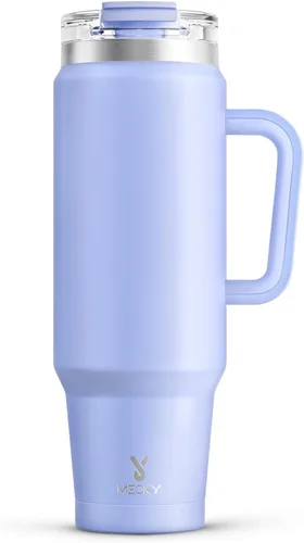 Vista 26 de Meoky Vaso de 40 onzas con asa y pajita, vaso aislado con tapa y popote, taza de viaje de acero inoxidable, mantiene el frío durante 34 horas, 100%