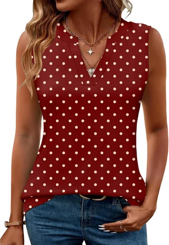 Vista 19 de Romanstii Camisas sin mangas para mujer, estilo casual, de verano, cuello en V, blusas elegantes, túnica