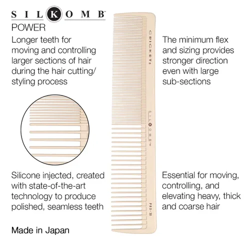 Vista 2 de Cricket Silkomb Pro-30 Power - Peine de corte de cabello, inyectados de silicona, dientes sin costuras con patrón de dientes dobles para corte