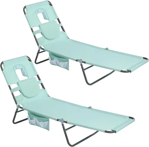 Vista 10 de SUNNYFEEL Lay Flat Silla de bronceado, tumbona boca abajo, reclinable de 5