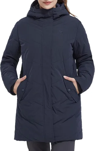 Vista 2 de CAMEL CROWN Chaqueta de invierno con capucha para mujer, cálida, acolchada, aislada, larga, de algodón, parka