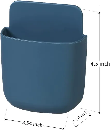 Vista 5 de Paquete de 3 soportes para control remoto de montaje en pared, organizador de carga de teléfono sin agujeros, contenedores de almacenamiento de Azul