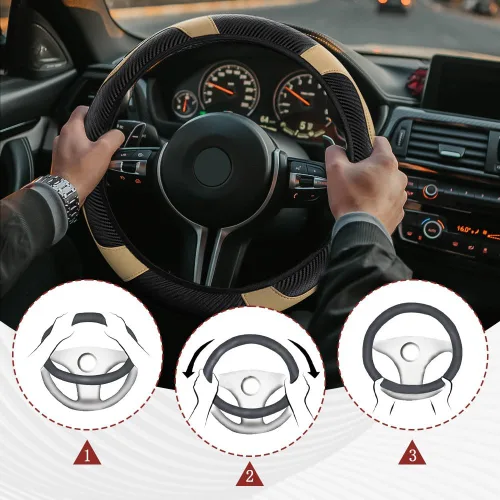 Vista 7 de Funda para Volante de Automóvil, Protector de Volante, Universal 14.5-15 Pulgadas Cuero de Microfibra Transpirable Fundas para Volante de Auto