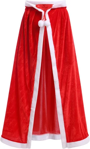 Vista 5 de IMEKIS Trajes familiares de Navidad a juego para mujeres, vestido a cuadros con capa, para Halloween, cosplay, Papá Noel
