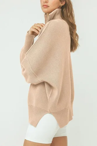 Vista 3 de PRETTYGARDEN Suéter de otoño de gran tamaño para mujer, casual, manga larga, con cremallera, cuello