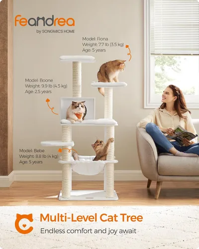 Vista 11 de Feandrea Árbol para gatos, torre moderna de 54.3 pulgadas para gatos de interior, condominio para gatos de varios niveles, felpa ultrasuave, postes