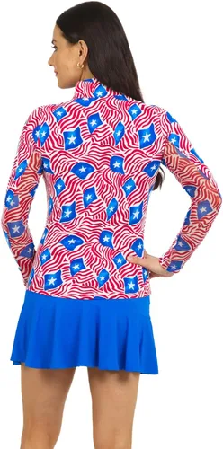 Vista 2 de IBKUL Sun Protective UPF 50+ Icefil Cooling Tech Rylee Print Long Sleeve Mock Neck Top with Under Arm Mesh 10193