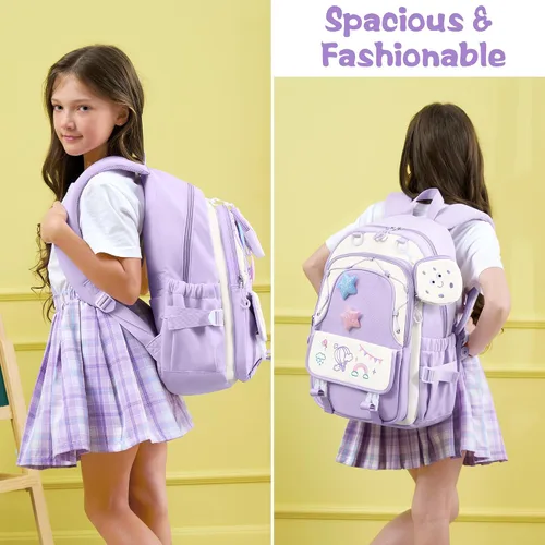 Vista 3 de Fimibuke Mochilas infantiles para niñas, juego de 4 bolsas para libros para Verde menta