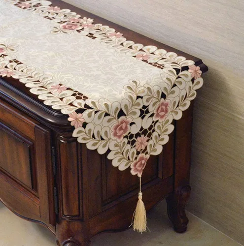 Vista 9 de LeLehome - Mantel de encaje bordado con flores color café