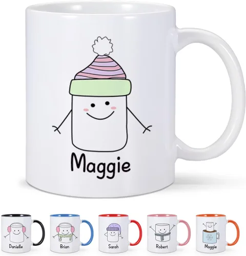 Vista 15 de Tazas de Navidad personalizadas, taza de café de Navidad con renos y nombre, regalos de Navidad para niños, niñas, niños, taza de chocolate caliente