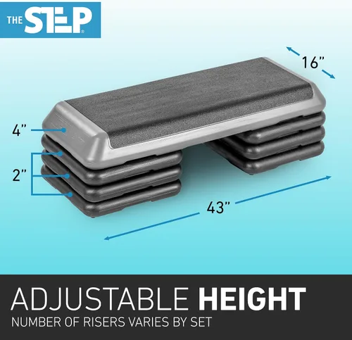 Vista 6 de La Plataforma de Ejercicio STEP Original, Escalón de Tamaño de Gimnasio para Ejercicio en Casa con 4 Elevadores Apilables para Ajustes de Altura