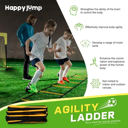 Vista 5 de Happy Jump Escalera de agilidad de 12 peldaños y 20 pies para entrenamiento de velocidad, equipo de entrenamiento deportivo para fútbol, juego
