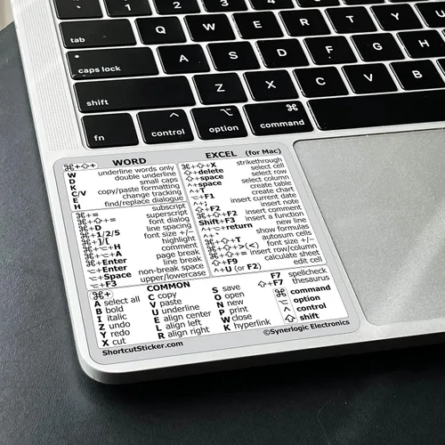 Vista 10 de Synerlogic Pegatina para hoja de trucos de accesos directos de Word y Excel para Mac Adhesivos de acceso directo de teclado de referencia rápida