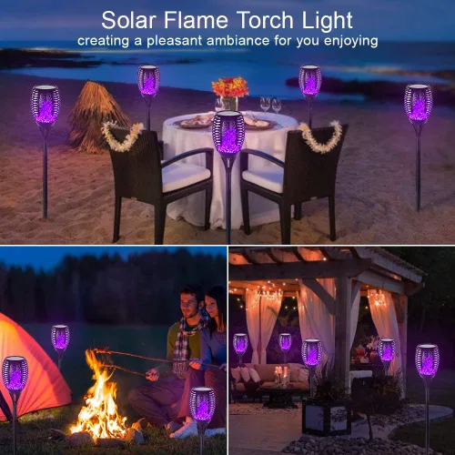 Vista 6 de EOYIZW Luces solares para exteriores, paquete de 4 unidades de 99 luces LED moradas de alta calidad para decoración de Halloween, luces solares IP65