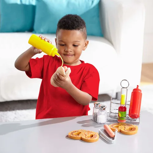 Vista 2 de Juego de condimentos de Melissa & Doug (6 piezas) alimento de juego, carrito de acero inoxidable