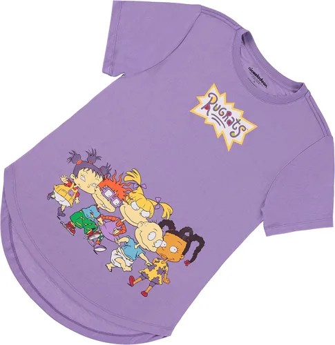 Vista 6 de Nickelodeon Camisa de moda para mujer de los años 90, Rugrats, Angelica and Chuckie - Camiseta de manga corta con dobladillo curvado delantero