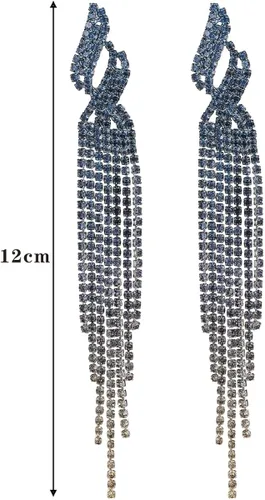Vista 3 de Supra Diamanto Aretes largos de borla para mujeres y niñas, aretes largos de borla bohemia, aretes colgantes de diamantes de imitación, joyería