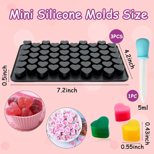 Vista 2 de Paquete de 3 moldes de silicona para cubitos de hielo con forma de corazón, mini molde de cera de San Valentín para hornear chocolate, gomitas