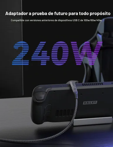 Vista 2 de XAOSUN Adaptador USB C de 90 grados, ángulo recto, 240 W, 40 Gbps, conector USB tipo C Thunderbolt 4 para MacBook, teléfono, Rog Ally, Steam Deck