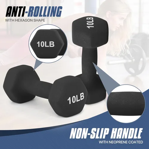 Vista 5 de MADOG - Juego de mancuernas hexagonales con revestimiento de neopreno antideslizante para equipo de gimnasio en casa, entrenamiento de fuerza