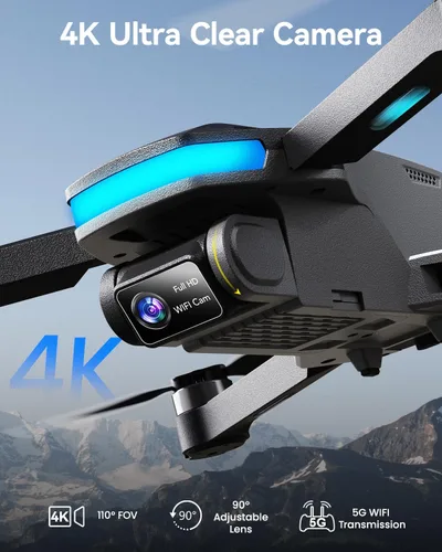 Vista 3 de SIMREX Dron GPS con cámara 4K para adultos, drones de motor sin escobillas para principiantes, WiFi FPV 5G plegable, retorno automático, flujo