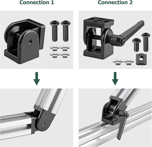 Vista 4 de JiGiU Conector de ángulo de 2 piezas Conector de junta 4040 Tuerca 8 Bisagra flexible Rango de rotación de 180° con palanca de sujeción Conector