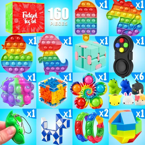 Vista 2 de Juguetes para estirar, paquete de 126 recuerdos para niños de 8-12 y 4-8 años, juguetes sensoriales a granel para autismo, juguetes de caja