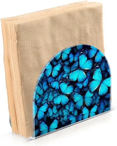 Vista 2 de Servilletero con mariposas azules para mesas, servilleteros de acrílico transparente, servilleteros de cóctel para cocina, restaurante, bar