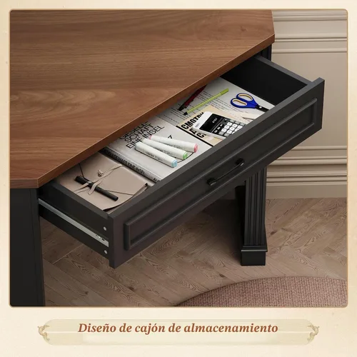 Vista 3 de SEDETA Farmhouse Corner Desk for Small Space, White Small Computer Desk Black and Brown