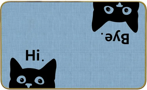 Vista 10 de Mingnei Hi Bye Cat Welcome Felpudo – Tapete para puerta de entrada de cocina en el hogar, divertido tapete negro para amantes de los gatos
