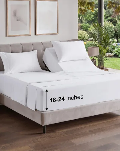 Vista 207 de Extra Deep Twin XL Sheet Set - 3 Piece College Dorm Room - White 01-Blanco