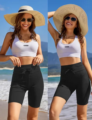 Vista 2 de Ekouaer pantalones cortos de surf deportivos, elastizados y lisos para playa para mujer