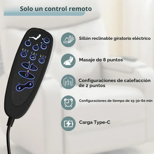 Vista 5 de Sillón reclinable giratorio eléctrico con masaje y calor, sillón reclinable