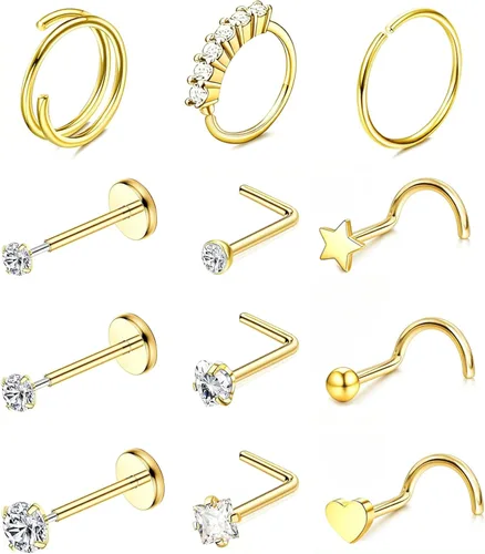 Vista 37 de Nose Rings Hoop and Nose Studs Sets for Women Men,Hypoallergenic 316L Surgical Stainless Steel Hinged Clicker Segment Nose Rings Hoop Helix