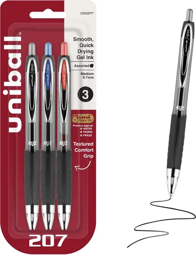 Vista 27 de Uniball Signo - Bolígrafo de gel retráctil, mediano de 0.028 in, tinta azul, barril con detalles azul/metálico, docena (paquete de 12)