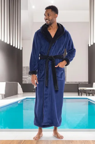 Vista 2 de Alexander Del Rossa Bata de baño de vellón afelpado suave, con capucha, para hombre, bata larga y cálida