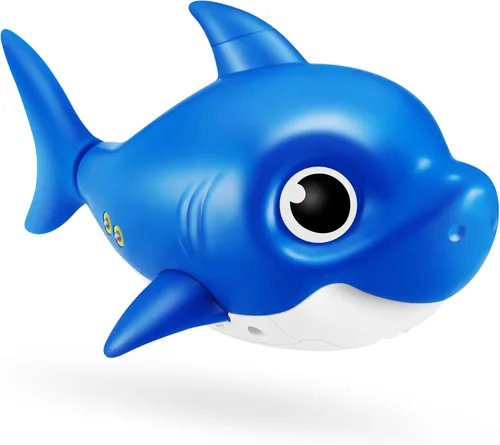 Vista 7 de Robo Alive Junior Baby Shark Nueva Versión con Aletas de Silicon Cantando y Nadando Daddy Shark (Azul) por ZURU