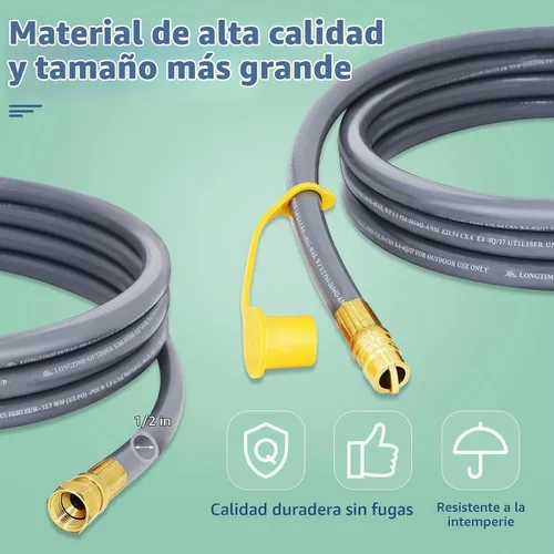 Vista 4 de Manguera de Gas Natural Mejorada de 12 Pies y 1/2 Pulgada con Conexión Rápida para RV, Línea de Gas para Parrilla Exterior con Accesorios