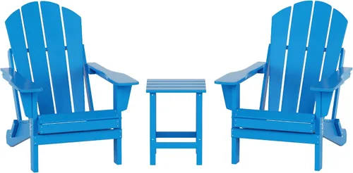 Vista 22 de WO Home Furniture - Juego de 3 sillas plegables para exteriores, mesa auxiliar, resistente a la intemperie y a los rayos UV, para césped, jardín