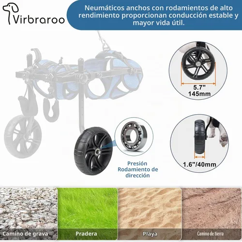 Vista 3 de Silla de ruedas para perros para patas traseras con neumáticos todo terreno mejorados y rodamientos duraderos, silla de ruedas ajustable para perro