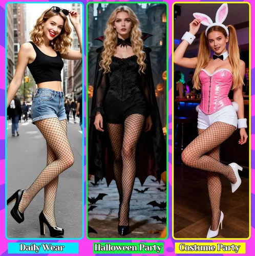Vista 6 de Medias de red para mujer, mallas negras, medias de cintura alta Talla única, talla grande. Puntera reforzada, suave elasticidad, comodidad