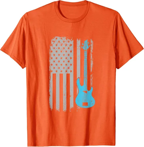 Vista 21 de Electric Bass Guitar Player American Flag Musician T-Shirt Asphalt Grey
