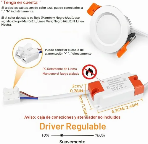 Vista 4 de Paquete de 6 luces LED empotrables de 2 pulgadas, 3 W 2700 K, luz blanca ultra cálida regulable, mini lámparas empotrables con controlador LED 2700